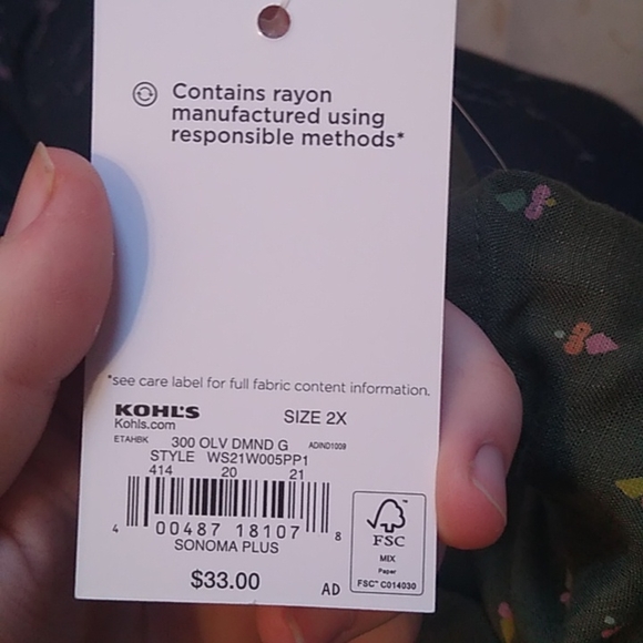 Sonoma Olive green sleeveless top with colorful print - Picture 6 of 7